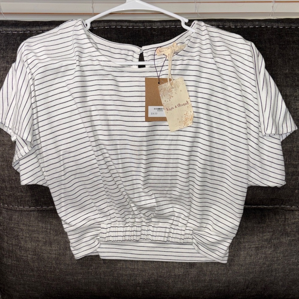 Hem & Thread Striped White and Black Crop Top